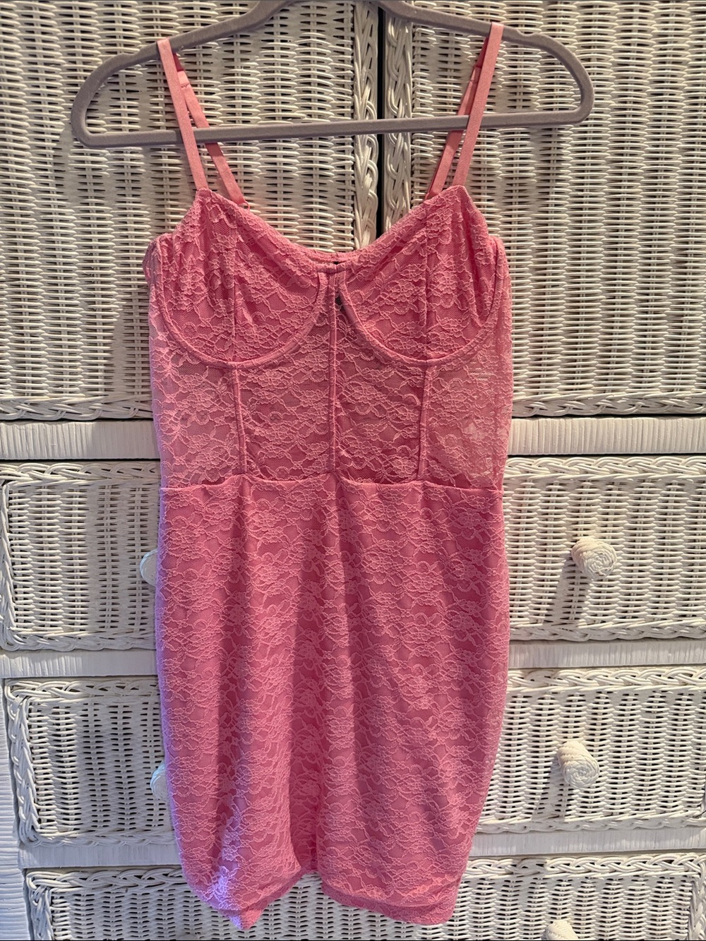 Divided Pink Lace Slip Dress with Underwire-Style Cups
